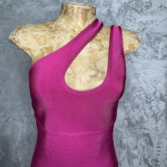 Herve Leger x Forever 21 Dress Womens Small Fuchsia One Shoulder Bandage Bodycon - Picture 4 of 6
